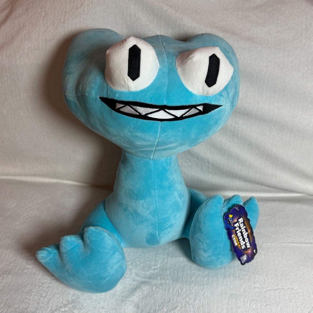 Rainbow Friends Giant Blue Plush Cyan Detailed Embroidery Durable Material 14"